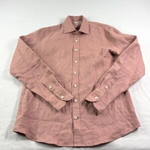 Suitsupply Linen Shirt Mens Size 16 Pink Slim Fit Button Up Long Sleeve